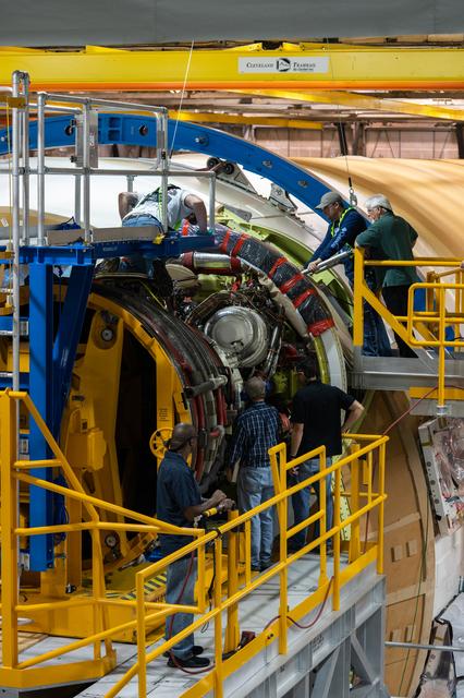 NASA image: Second RS-25 Engine Attached to NASA Moon Rocket